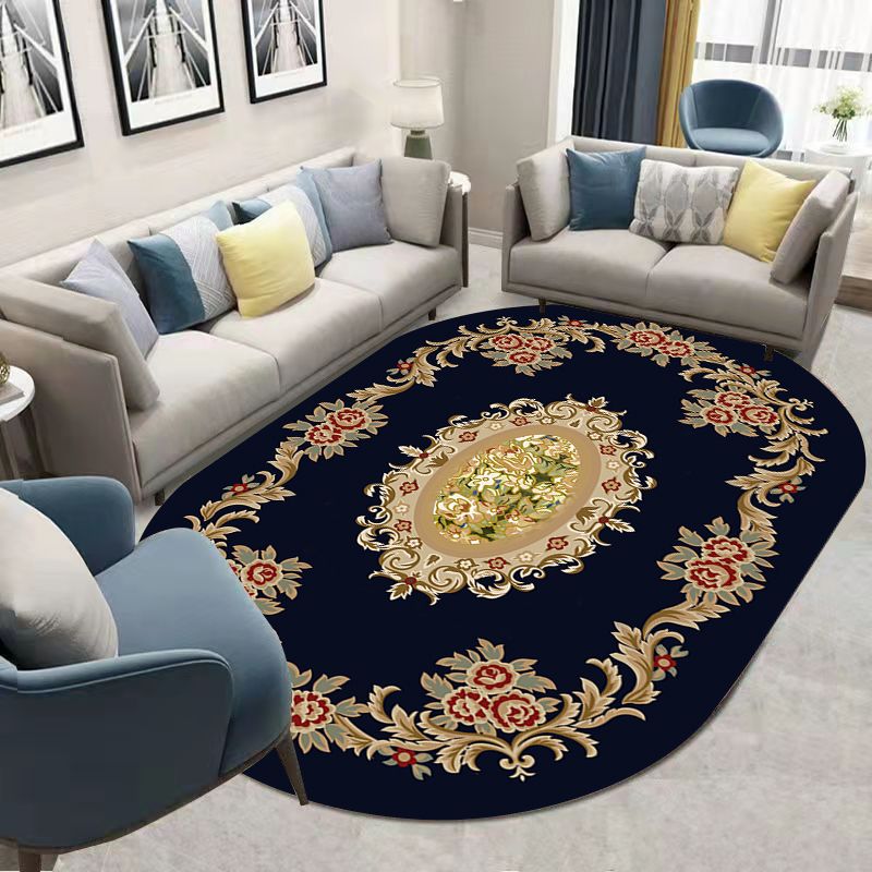 Dark Red Flower Rug Blending Traditional Rug Washable Rug for Home Decor