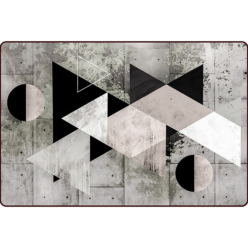 Grey Bedroom Rug Modern Color Block Geometry Pattern Area Rug Polyester Anti-Slip Backing Carpet