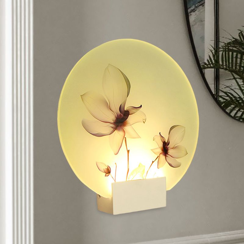 Oriental Style Circular Acrylic Wall Lighting LED Blossoms Mural Lamp in White for Corridor