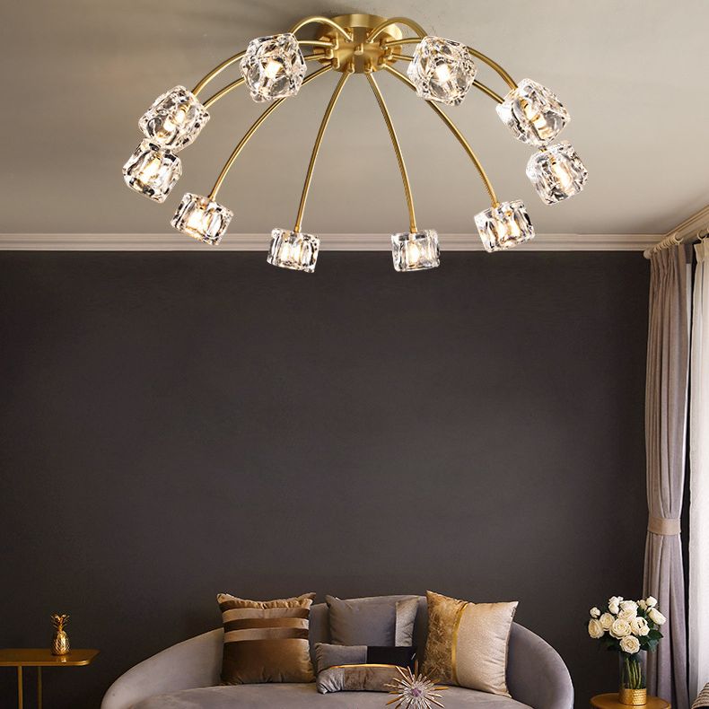 Crystal Glass Shade Semi Flush plafondlicht in moderne luxe stijl koperen LED spoeling Mount