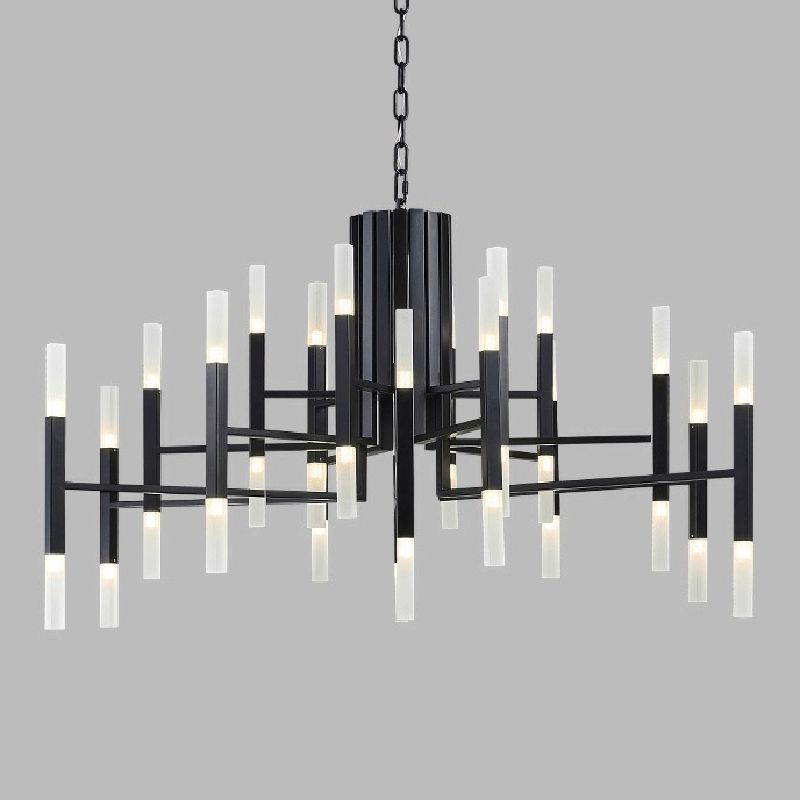 Modern Luxury Linear Pendant Light Electroplate Metal Chandelier with Acrylic Shade