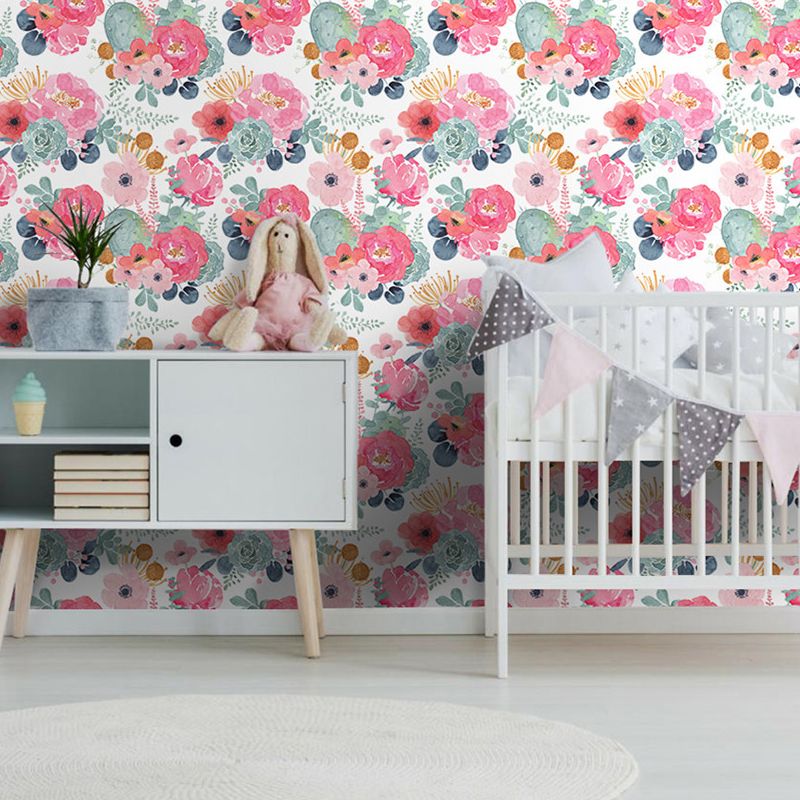 Rural Watercolor Peony Wallpapers PVC Temporary Peel and Stick Multicolored Wall Covering for Home