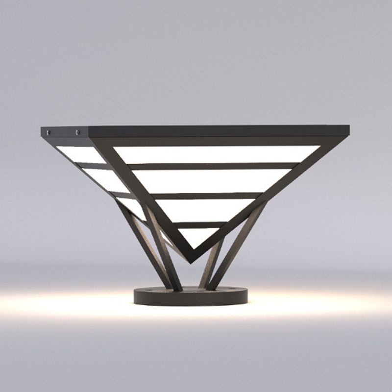 Cone Shape Metal Solar Pillar Lamp Modern 1 Light Outdoor Waterproof Light in Black