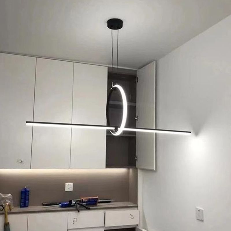 Modern Minimalism Black Linear Island Pendant Lighting LED Metal Island Ceiling Light for Living Room