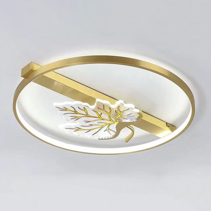 Geometry Shape Flush Mount Lamps Modern Metal 2-Light Flush Mount Fixture in Gold