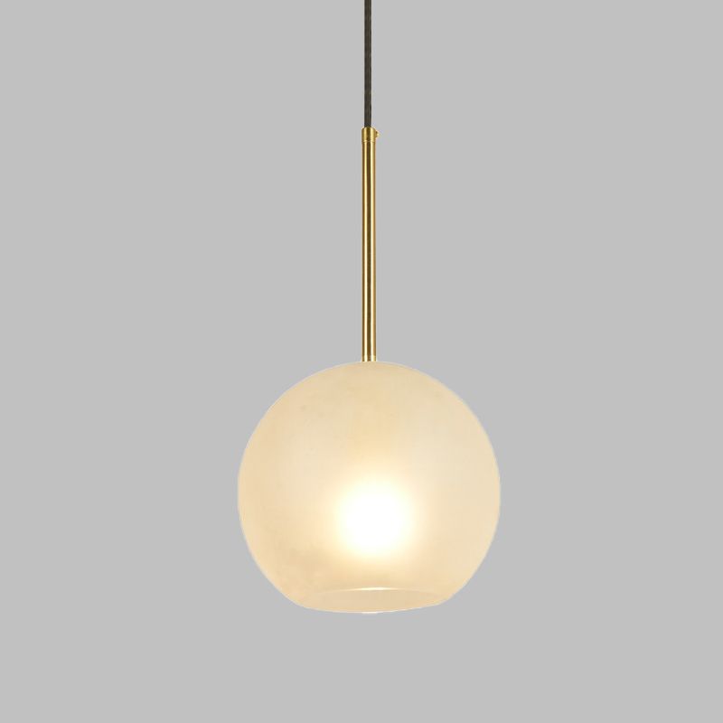 Sphere Hanging Lamp Kit Minimalist Textured White Glass 1 Head 8"/12" Wide Brass Pendant Light