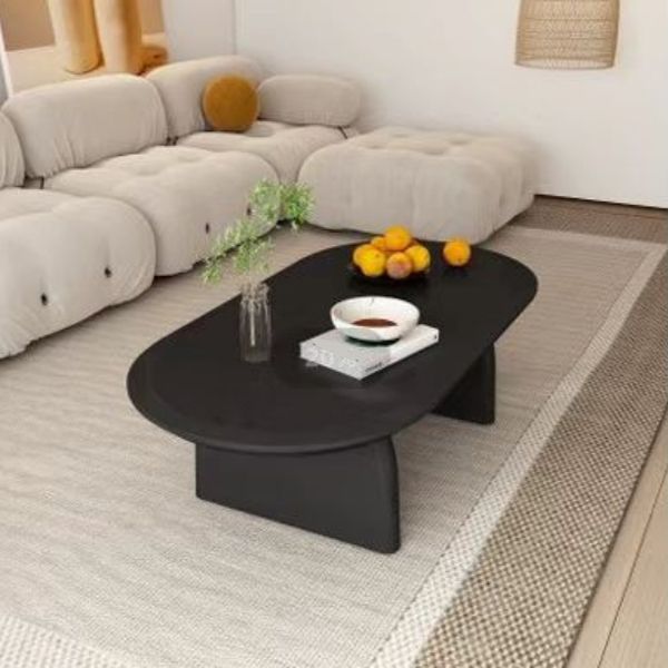Solid Wood Oval Side Table Modern Living Room End Table with 2 Legs