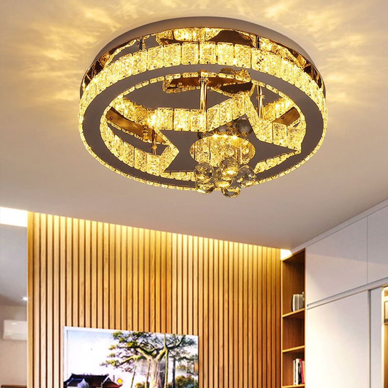 Runde Kristall -LED -Deckenleuchte Nordischer Chrom -Halbflush -Licht für Schlafzimmer