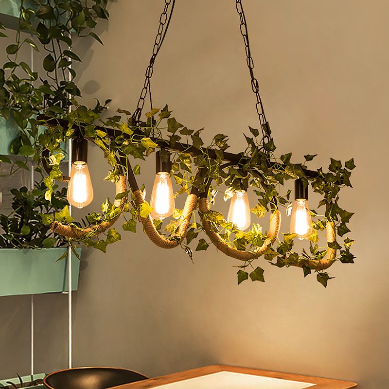 4 lumières linéaires de la lampe avec un lodge de plante artificielle métal.