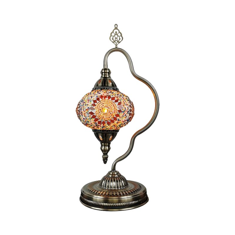 Stained Art Glass Globe Table Lamp Art Deco 1 Head Restaurant Night Light with Curvy Arm in White/Red/Yellow