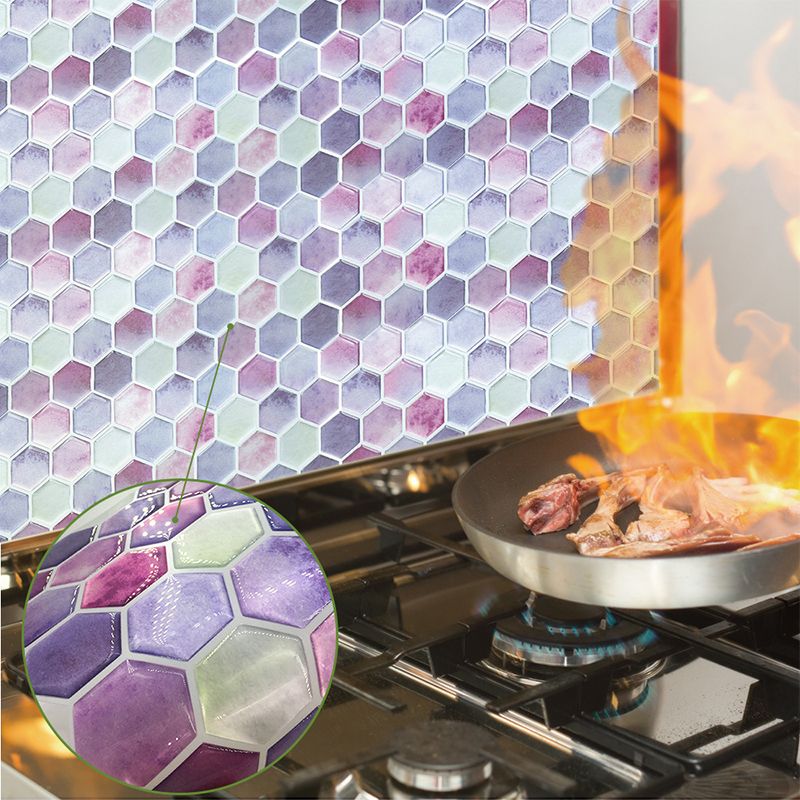 Purple Honeycomb Wallpaper Panels Peel and Stick Modernist Kitchen Wall Covering