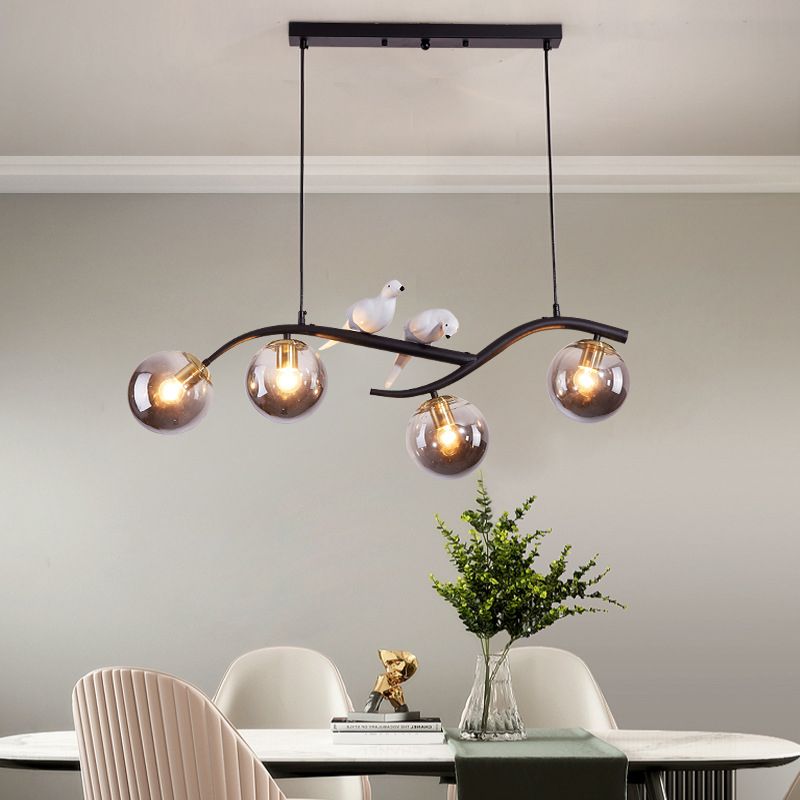 4-Lights Island Light Modern Style Island Hanging Light with Glass Shade for Living Room