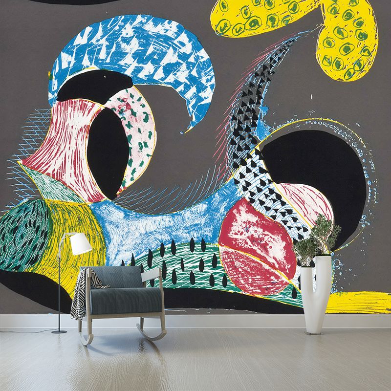 Abstract Landscape Wallpaper Murals Pop Art Non-Woven Material Wall Decor in Blue-Grey-Yellow
