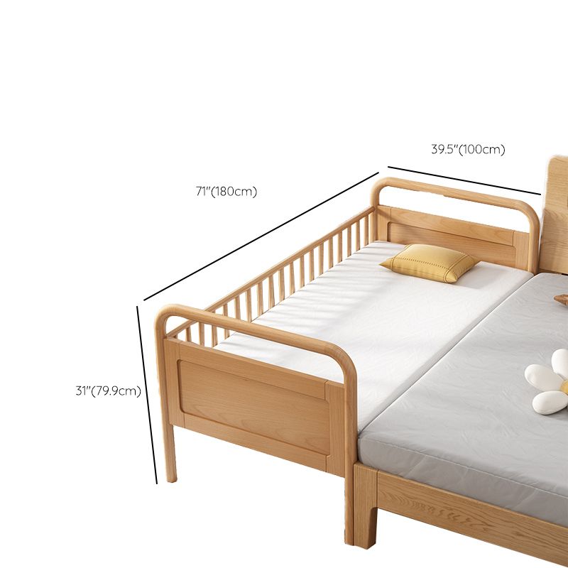 Solid Wood Washed Contemporary Nursery Bed in Natural with Guardrail