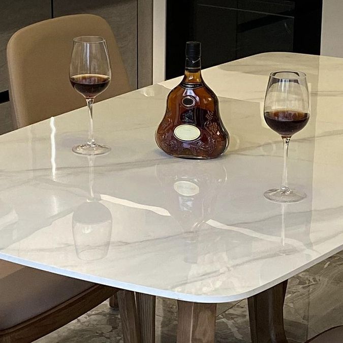 Contemporary Trestle Base Dining Table Stone Dining Table in White