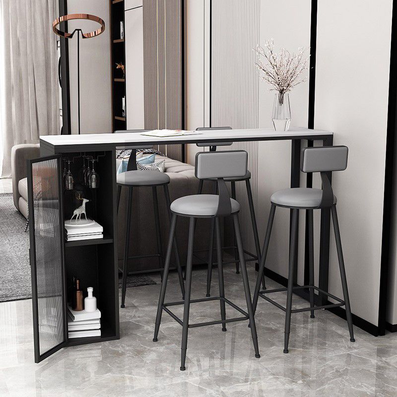 Modern 1/5 Pieces Bar Table Set Rectangle Stone Counter Table with Stools for Dining Room