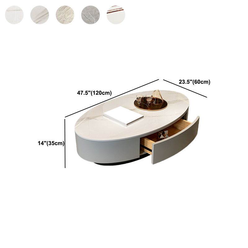 Glam Black Pedestal Base Coffee Table with Slate Top and Drawer