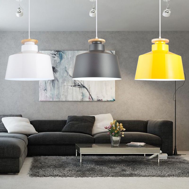 Wooden Top Hanging Light Fixture Minimalist Metal Pendant Ceiling Light for Restaurant