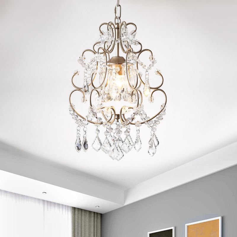 Modern Style Scrolling Hanging Lighting 1 Head Crystal Swag Suspension Lamp in Gold
