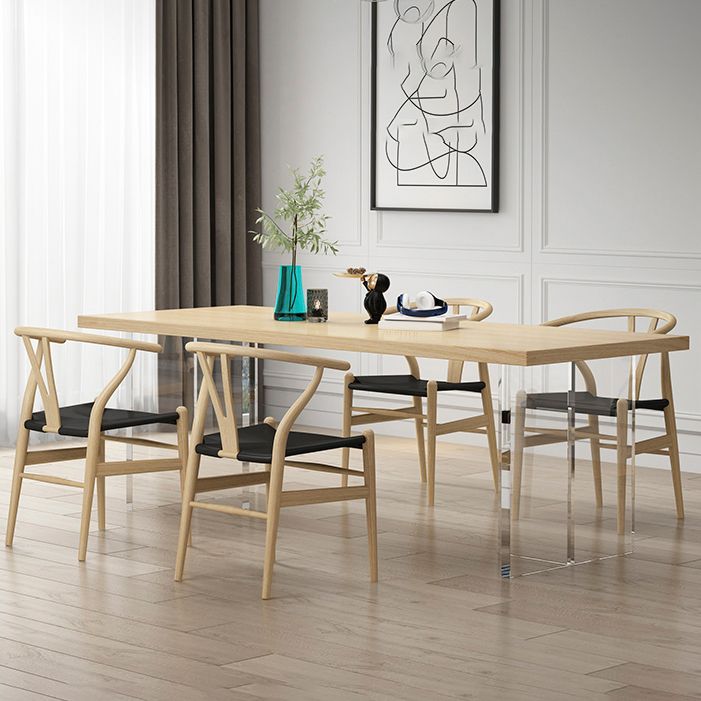 Modern Wood Table in Brown for Restaurant Rectangle Table with Acrylic Base