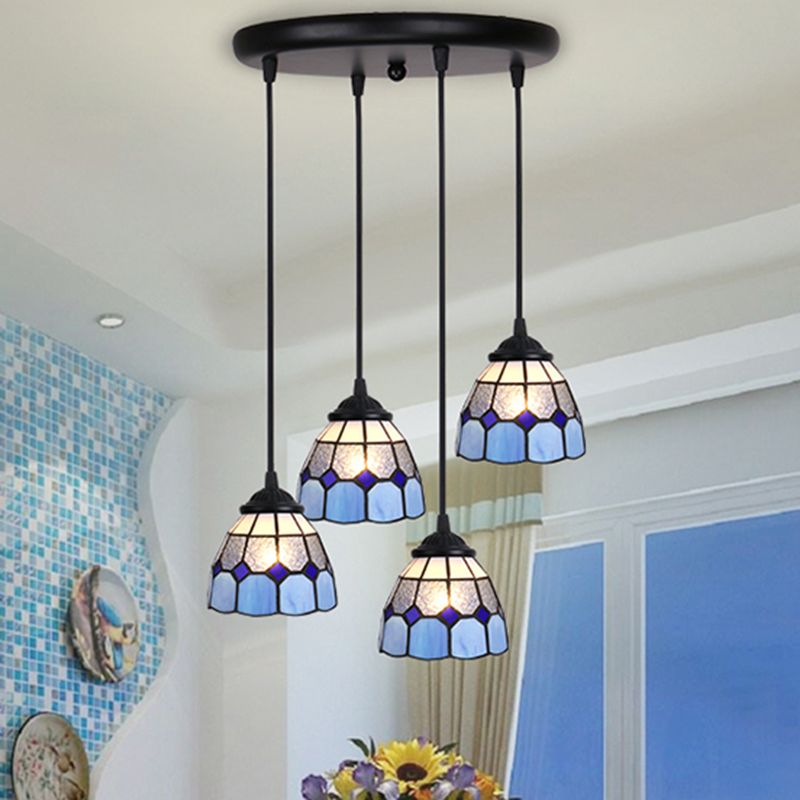 Floral Pendant Ceiling Light Handcrafted Art Glass Tiffany Style Suspension Lamp for Dining Room