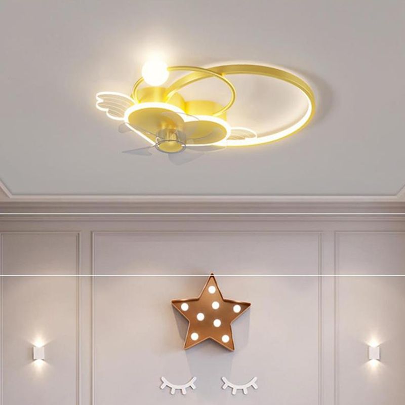 Polish Finish LED Ceiling Fan 7-Blade Children Fan with Light for Home