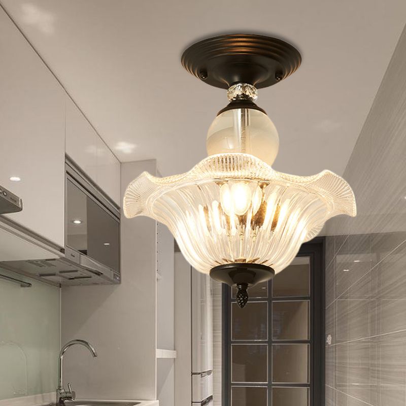 12 "/16" diámetro acampado semi flanpes de montura moderna 1 lámpara de techo ligera en negro/dorado con soportes de cristal