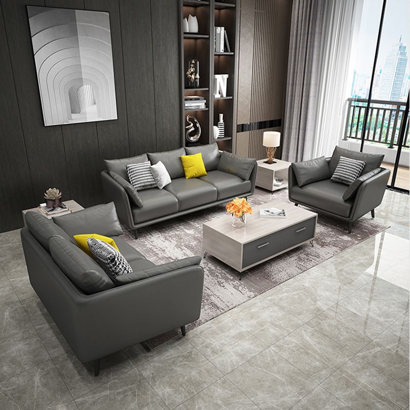 Stain Resistant Standard Faux Leather Square Arm Settee Couch with Pillows