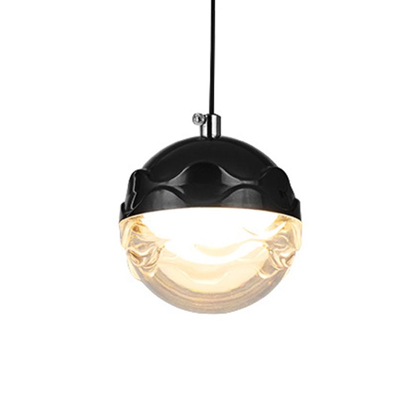 Simple Globe Acrylic Suspension Light LED Down Lighting Pendant in Black for Bedroom