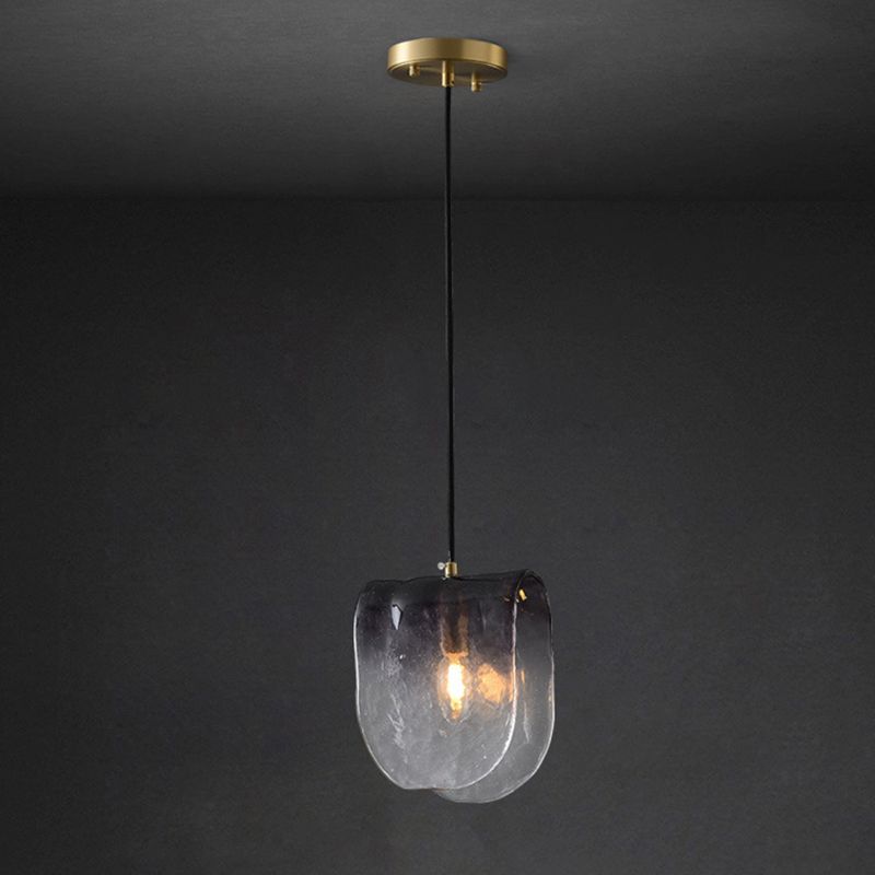 One-Light Unique Shape Cafe Hanging Light Contemporary Gray Glass Drop Pendant