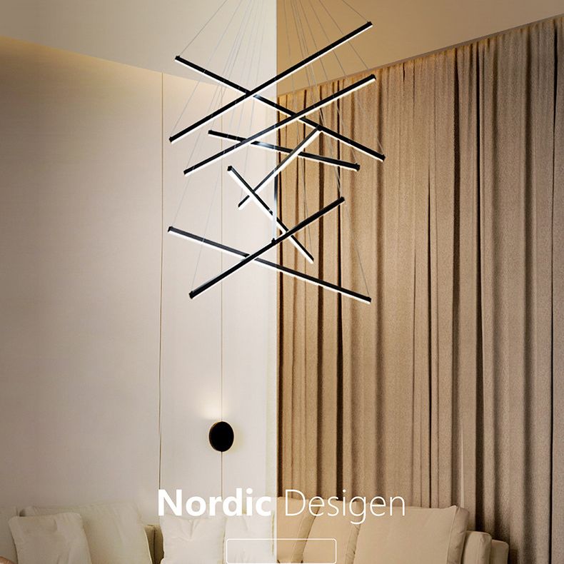 Linear Ceiling Pendant Light Minimalist Style Metal LED Black Chandelier Pendant Light