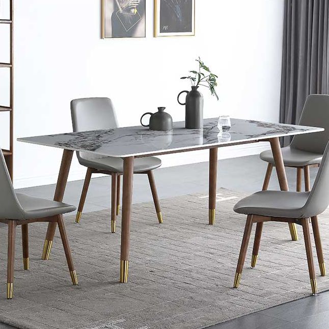 Mesa de comedor rectangular Colección de comedor de piedra con base de madera maciza