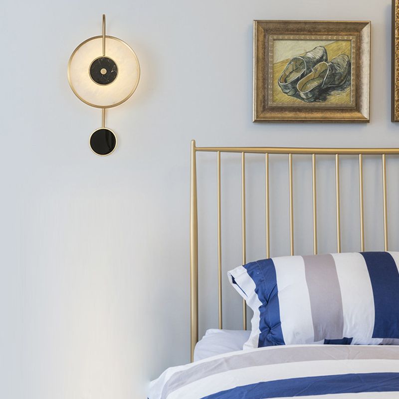 Modern Metal Wall Light Gold Round 20" High Wall Sconce with Mica for Bedroom
