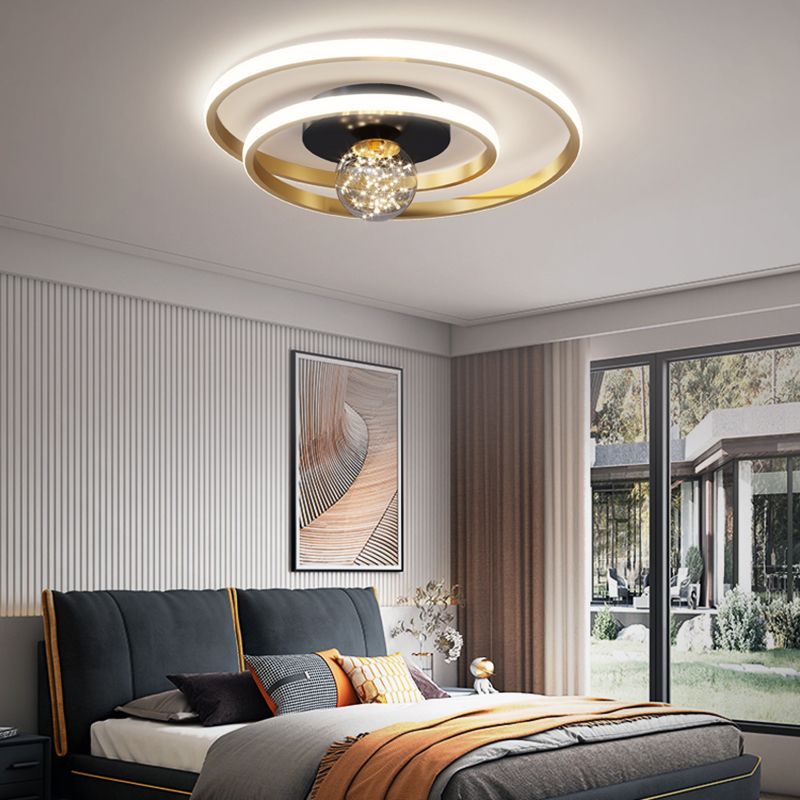 Apparecchio di illuminazione a soffitto con montaggio a incasso a 2 luci con paralume rotondo in stile moderno in oro