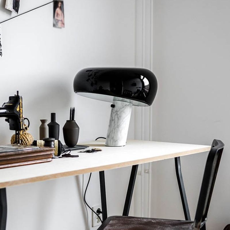 Marble Cylindrical Base Table Light Minimalistic Single-Bulb Nightstand Lighting for Bedside