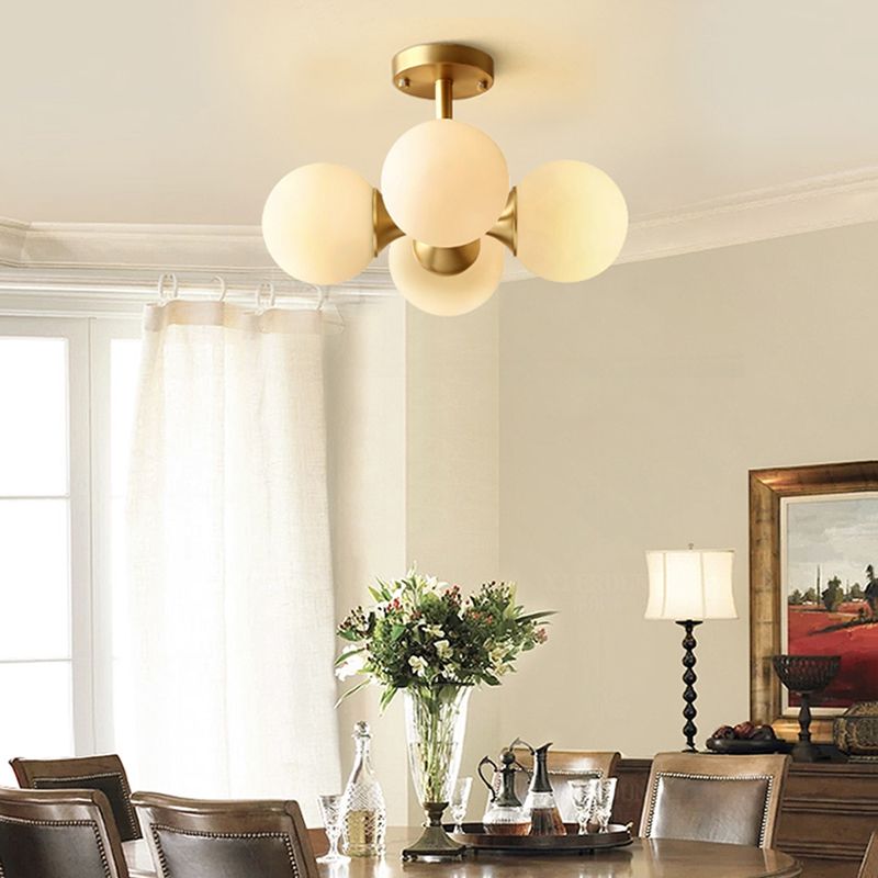 4 Light Spherical Ceiling Light Modern Style Glass Ceiling Lighting for Dining Room