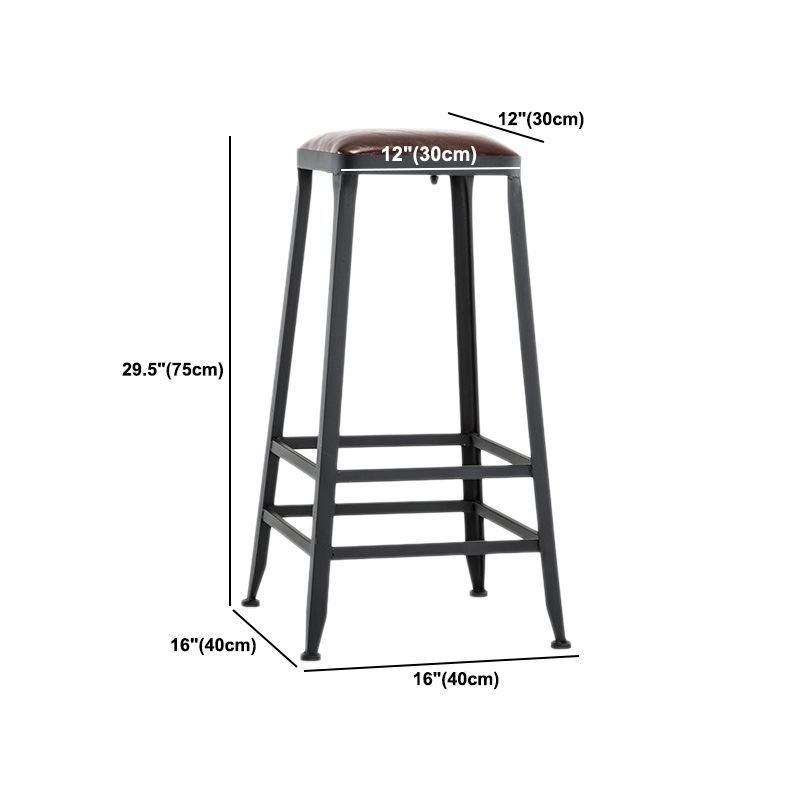 Industrial Style Armless Counter Stool Iron Cafe Bar Stool with Leather Cushion and Pedal