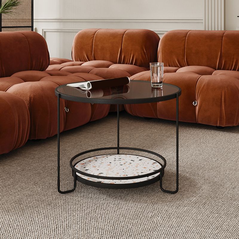 Round Minimalist Coffee Table Glass Top Steel Coffee Table for Living Room