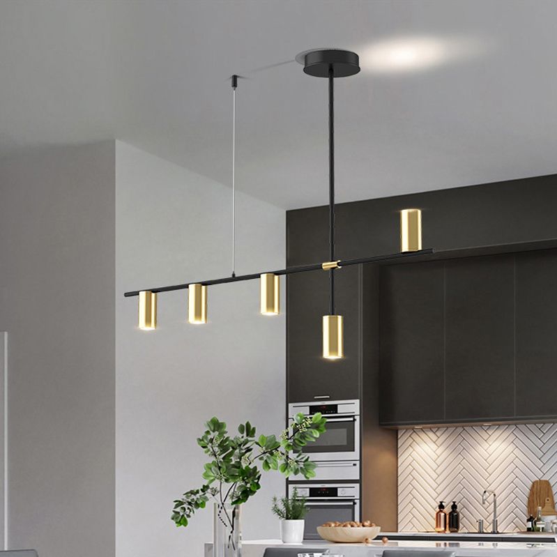 Modern 5 - Light Ceiling Pendant Fixture in Black and Gold Finish Kitchen Island Light