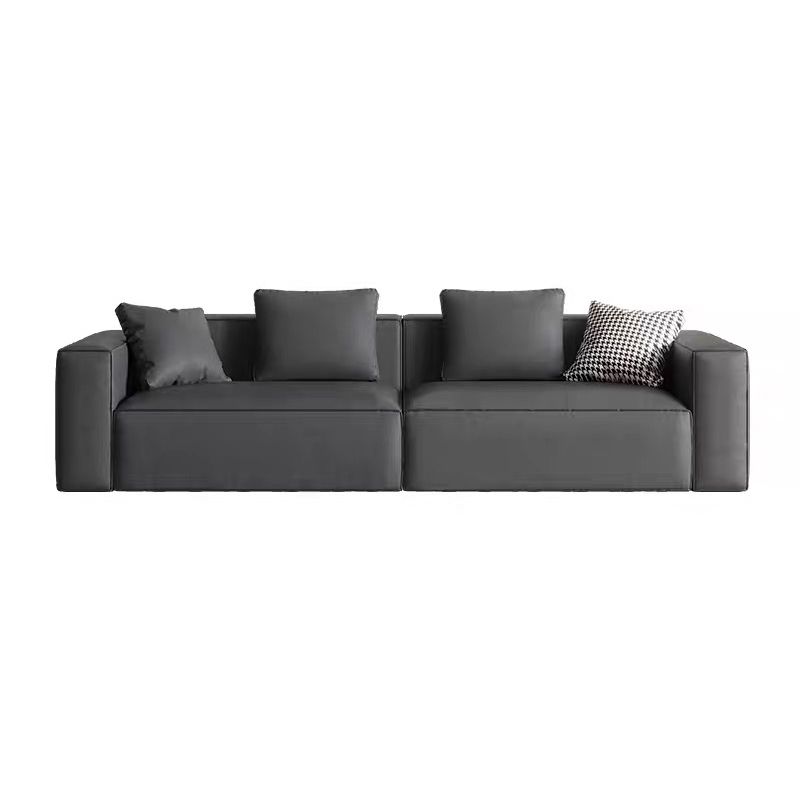 Contemporary Stationary Faux Leather Sofa Living Room Square Arm Cushions Sofa