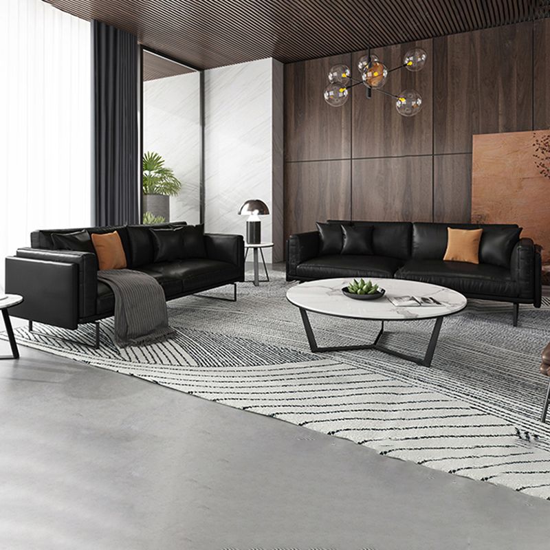 Wooden Genuine Leather Cushions Sofa 31.5"H Contemporary Industrial Square Arm Sofa,Black