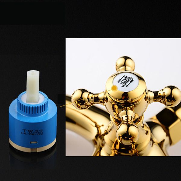 Floor Mounted Tub Spout 3 Handles Traditional Freestanding Tub Filler in Gold