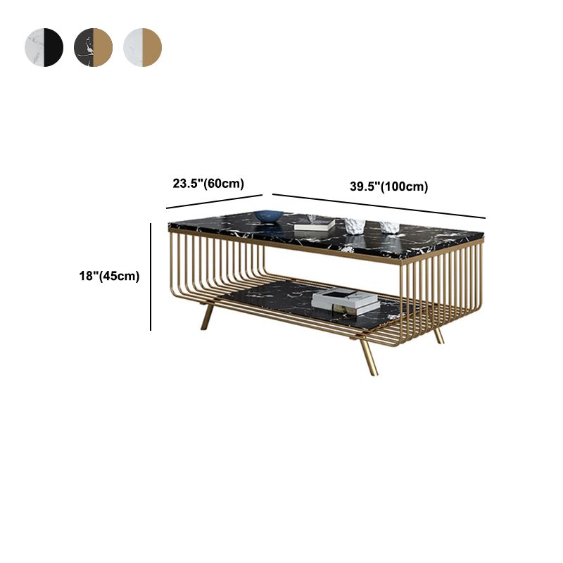 Glam 4 Legs Rectangular Marble Top Coffee Table with Storage Shelf