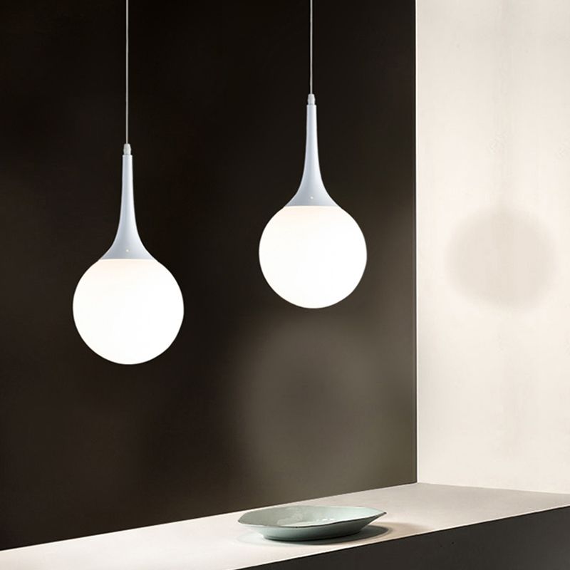 Globe White Glass Pendant Light Contemporary 1 Light 12"/14"/16" Wide Hanging Ceiling Light