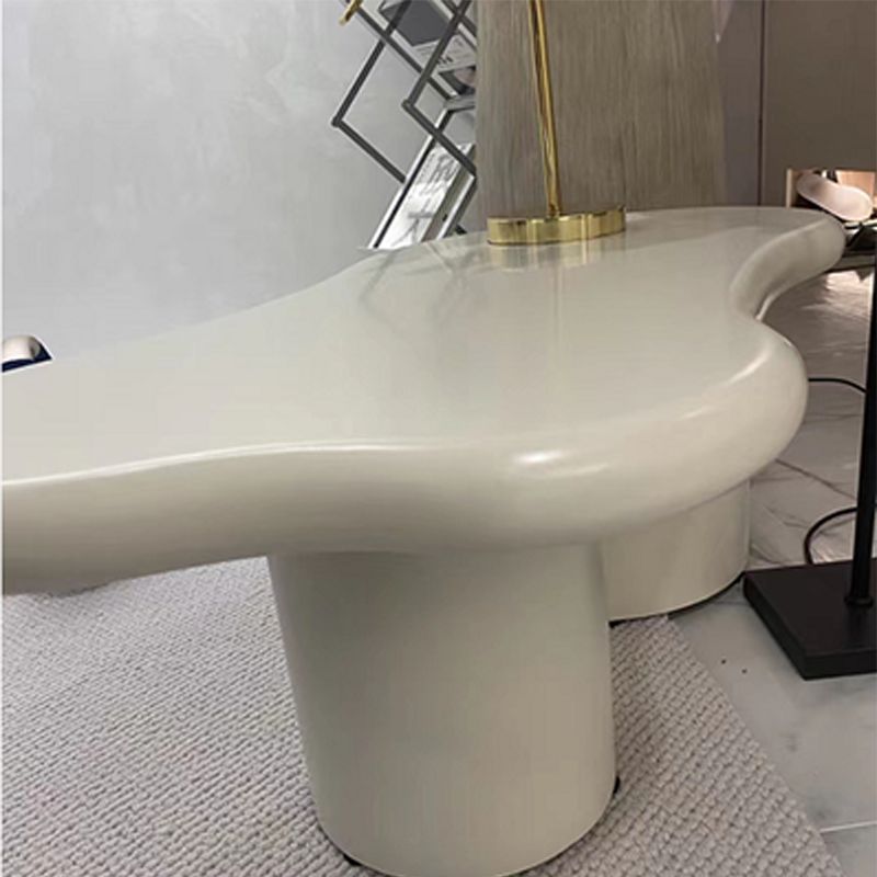 White Scandinavian Wood Coffee Table 2 Legs Irregular Cocktail Table