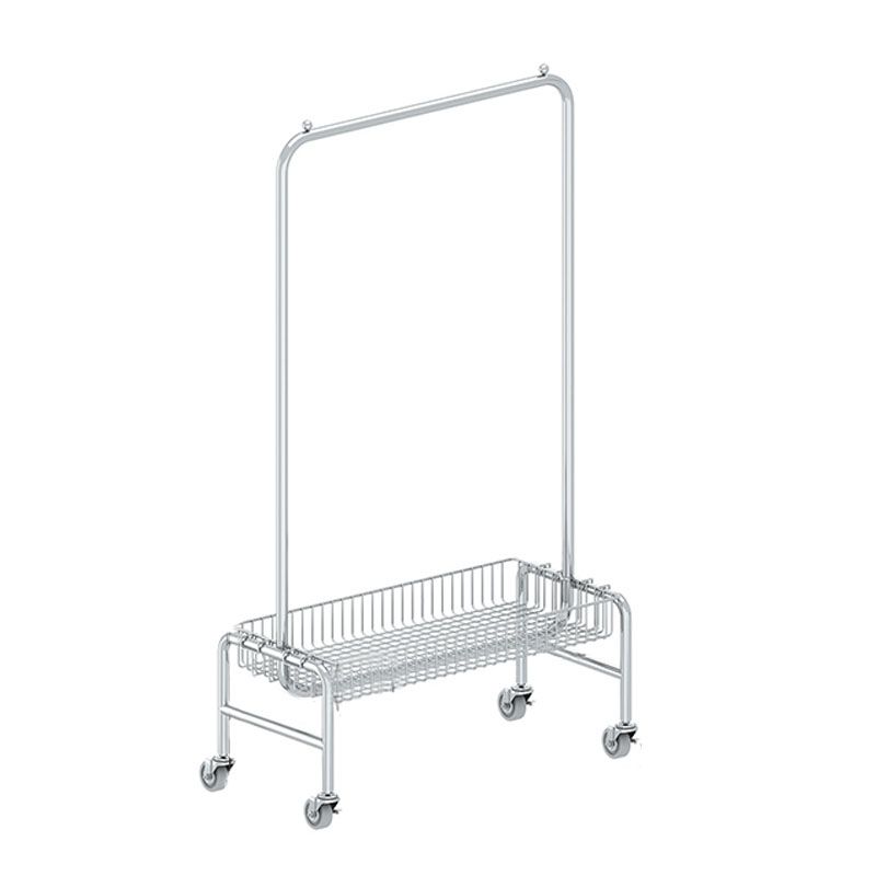 Industrial Metal Coat Rack Hanging Rail and Storage Basket Entryway Kit with Castors