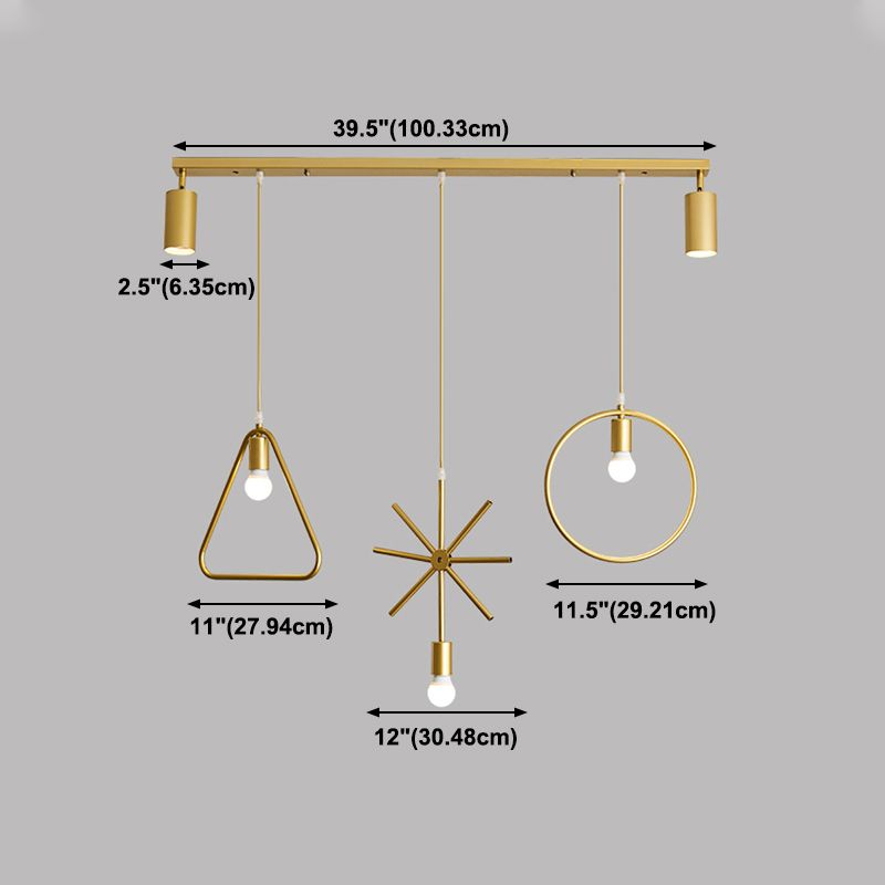 3 Light Cylinder Island Light Modern Metal Island Light Fixture in Gold