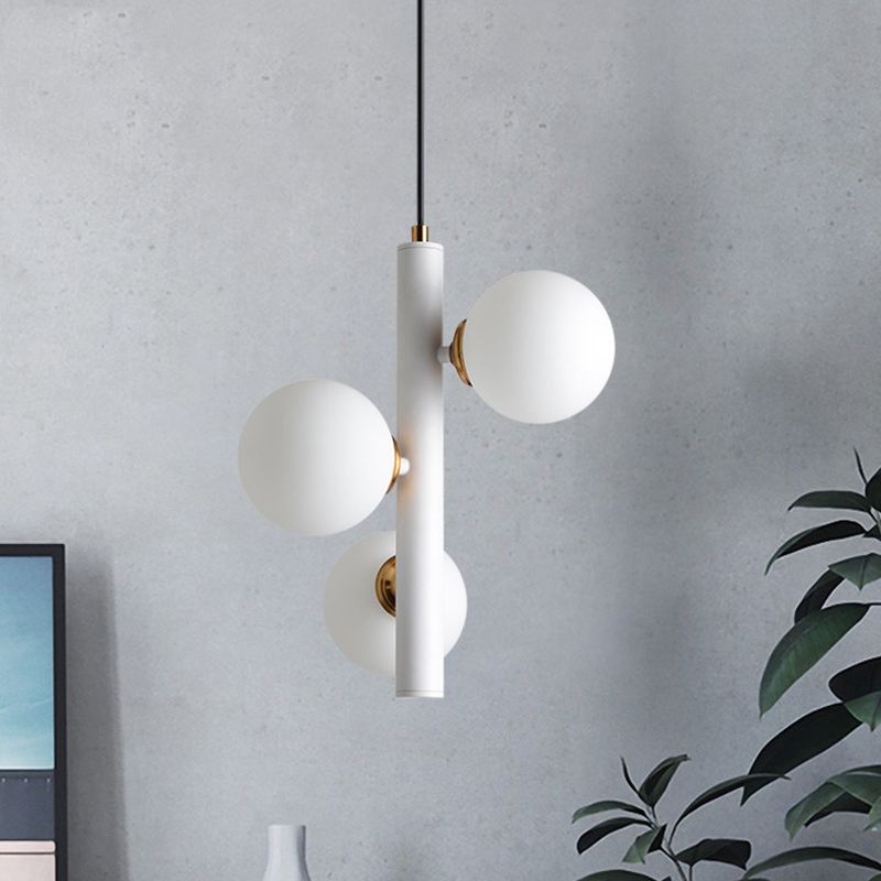 Modern Minimalist Linear Chandelier Light Fixture Spherical White Glass 3 Light Ceiling Chandelier