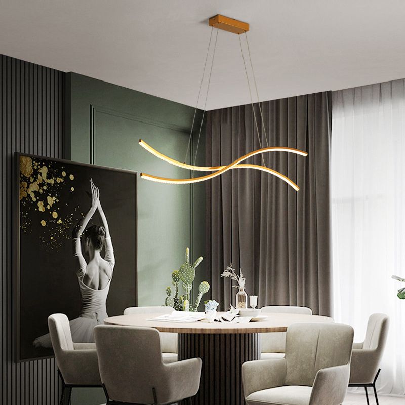 Waving Restaurant LED Hanging Light Improfonga Metallic Minimalist Island Affermazione in oro