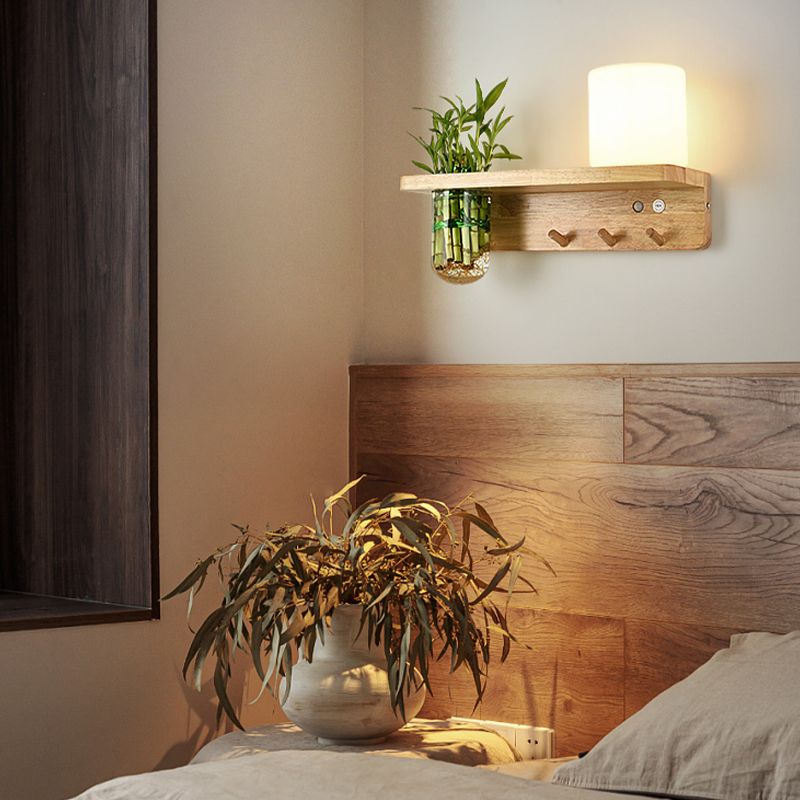 1-Light Wall Lamp Modern Wooden Shade Wall Lighting Fixtures without Plants